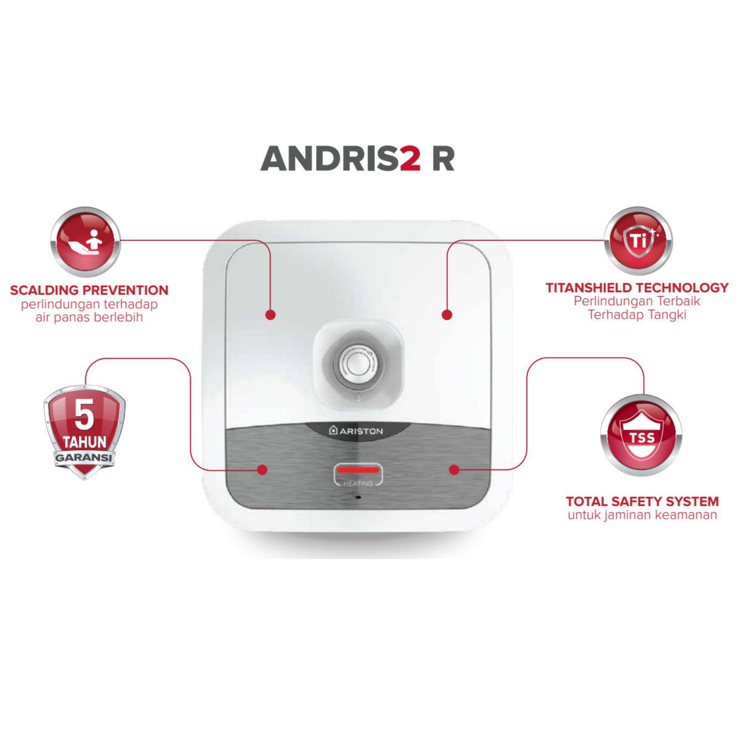 ARISTON WATER HEATER ANDRIS2 R 30 LITER 500 WATT