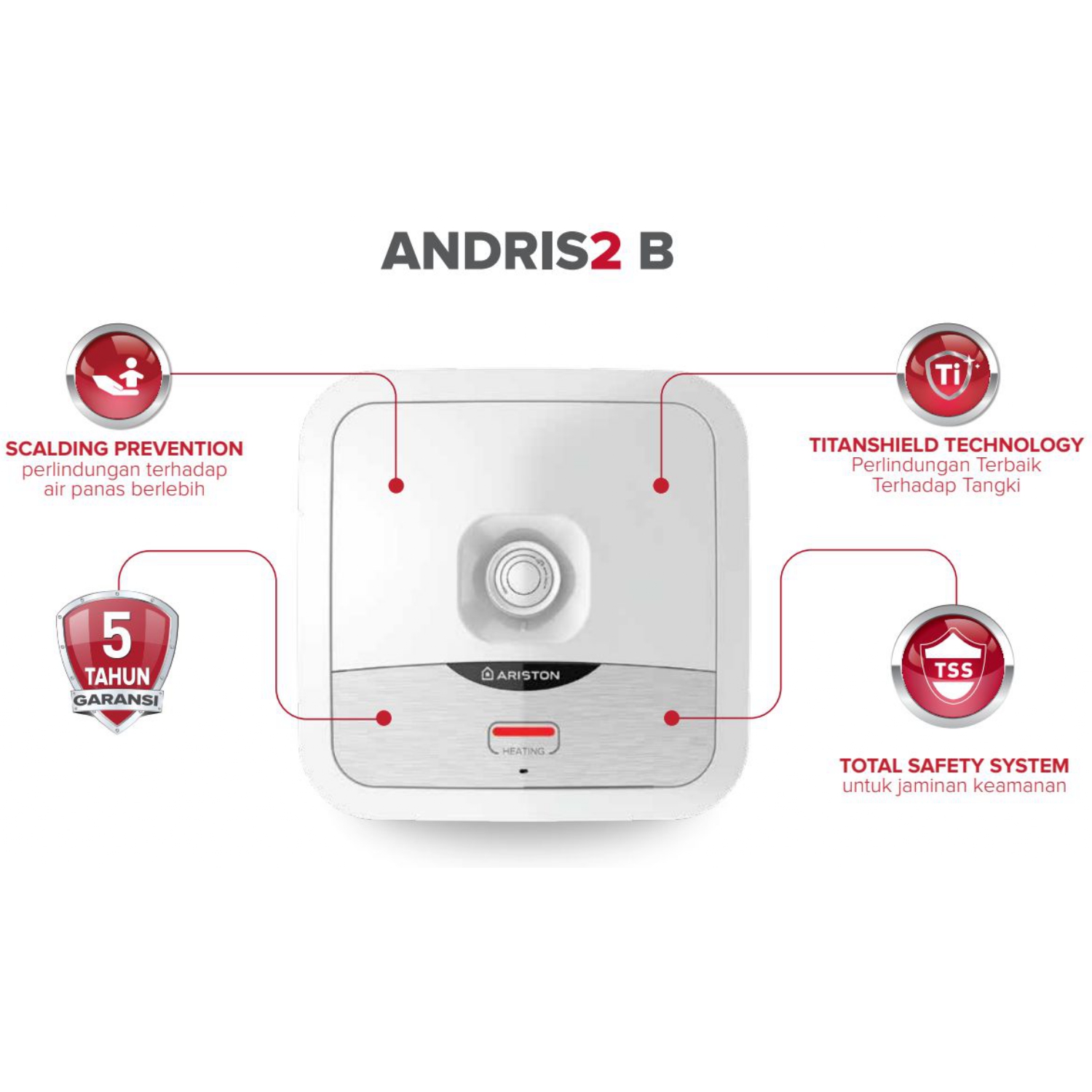 ARISTON WATER HEATER ANDRIS2 B 30 LITER 350 WATT