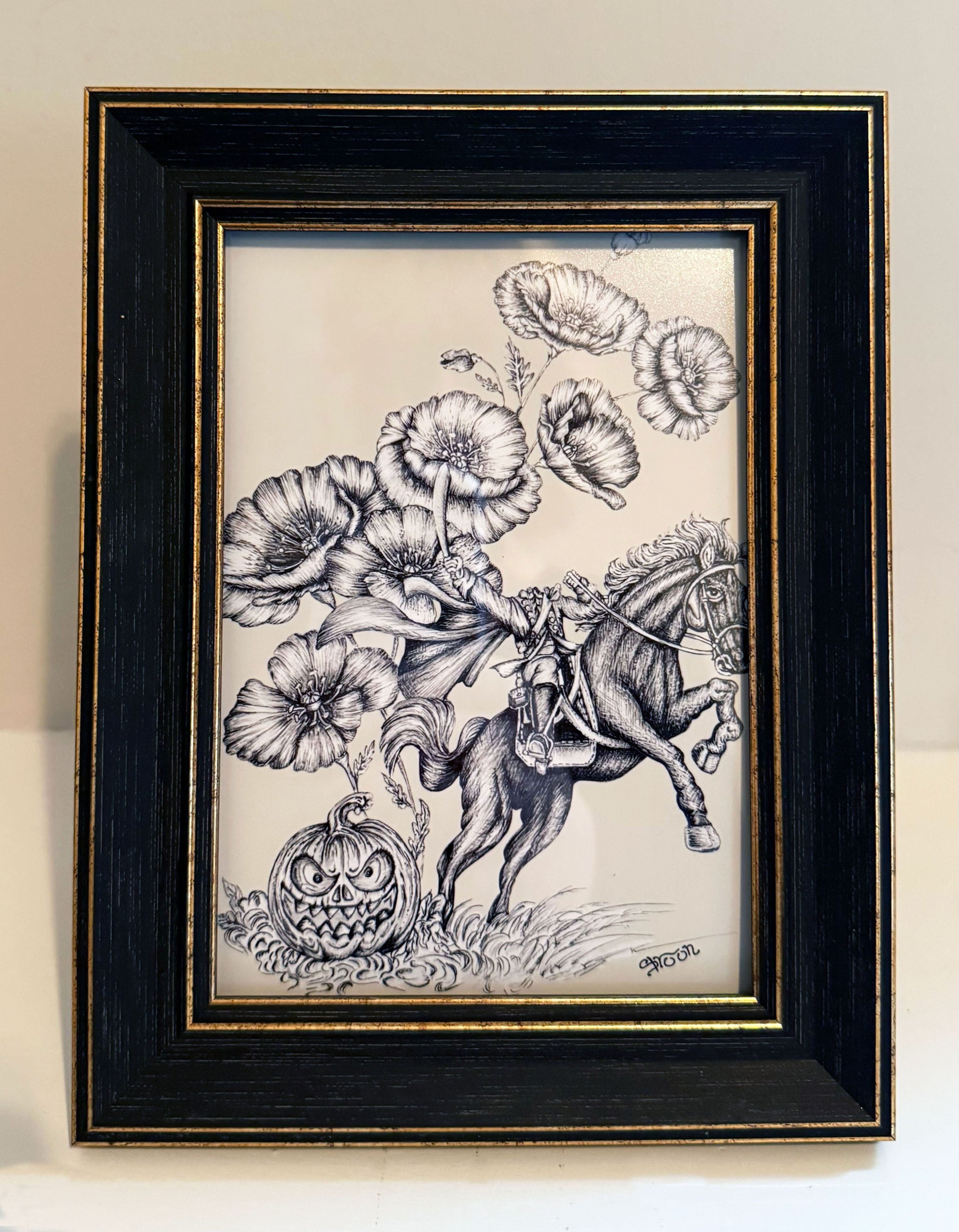 Headless Horseman Rides, 5" x 7" Wood Framed limited Edition Giclée print