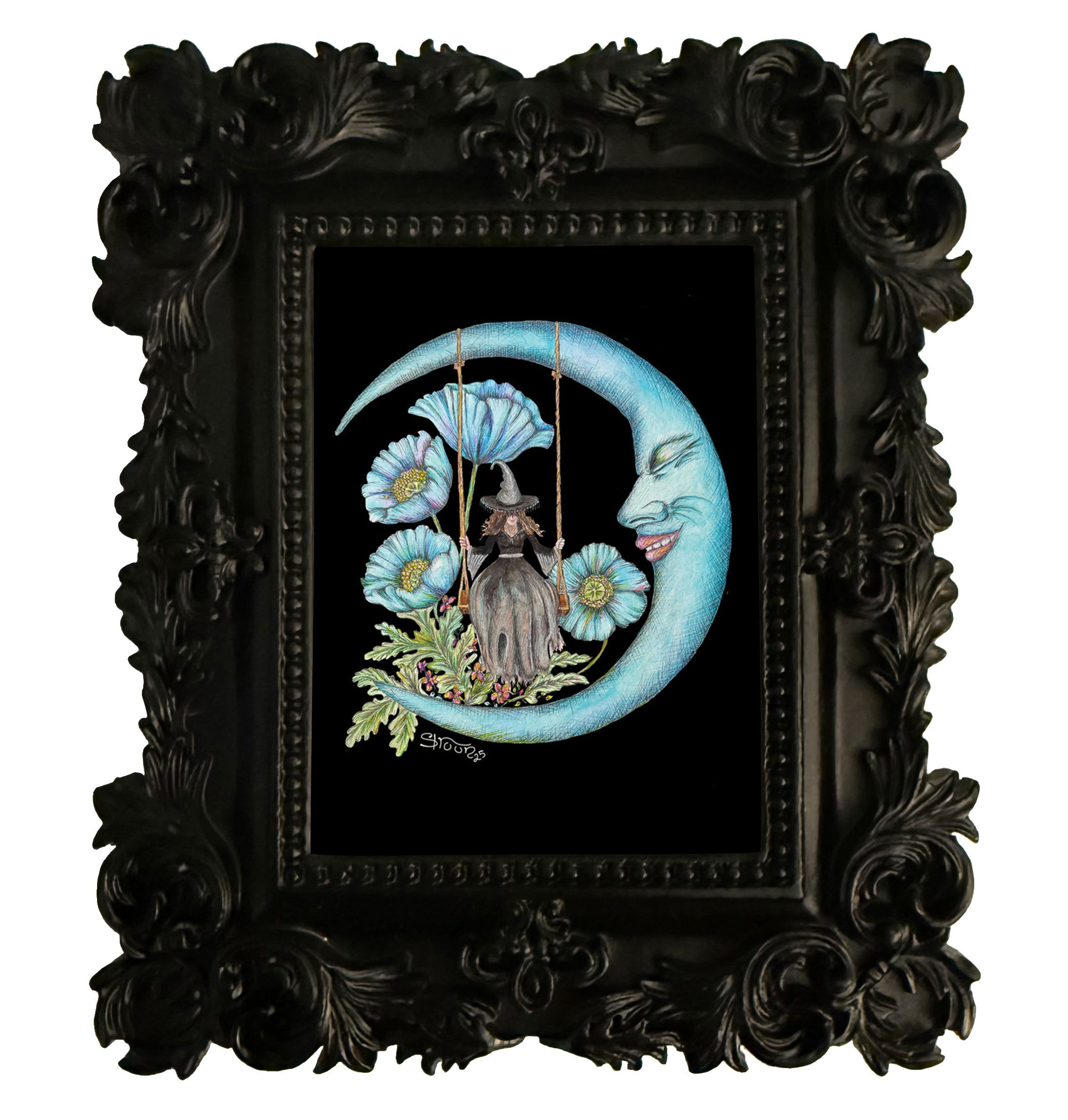 Blue Moon Giclée print 4" x 4" with Black Vintage Frame