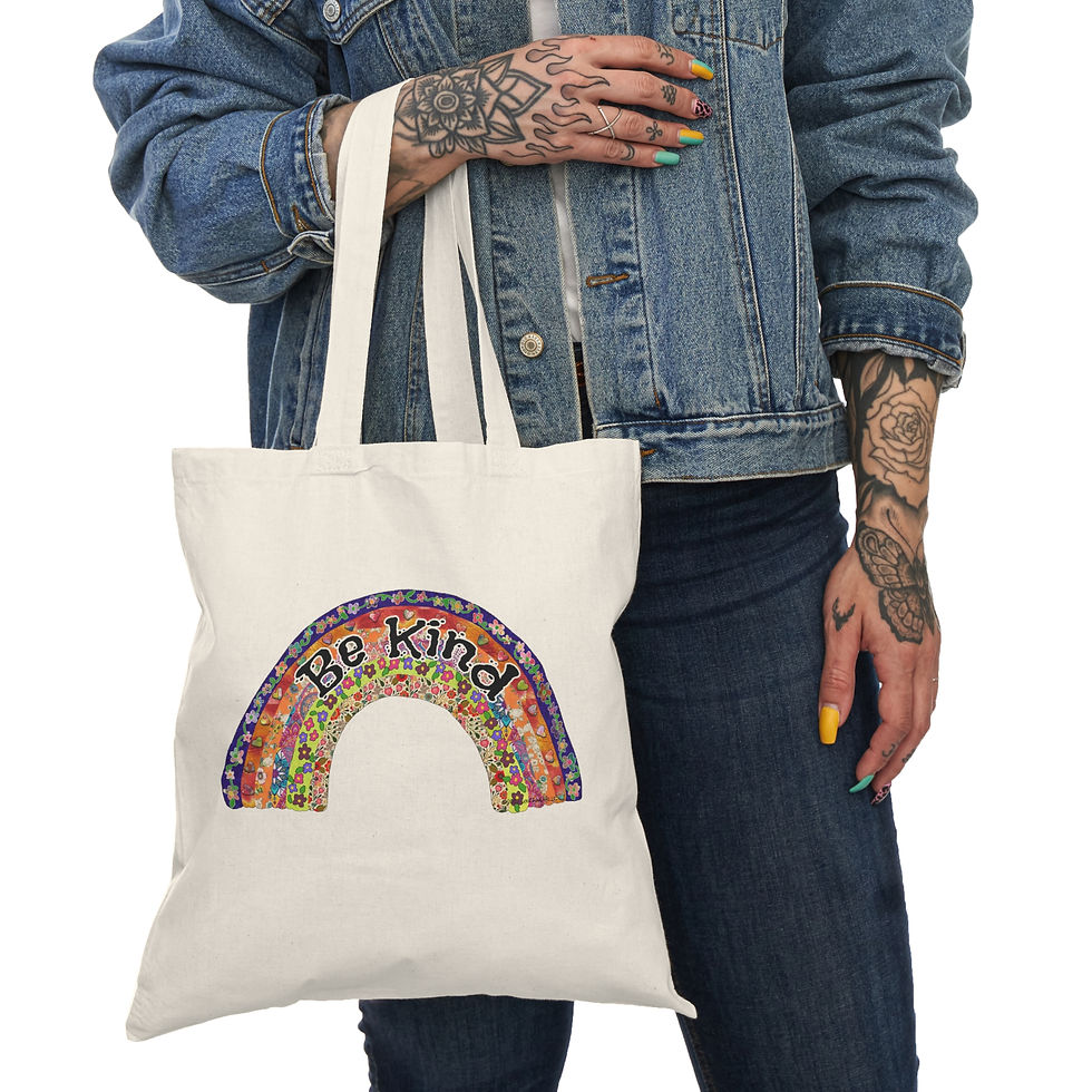 Thumbnail: Be Kind Rainbow Natural Tote Bag