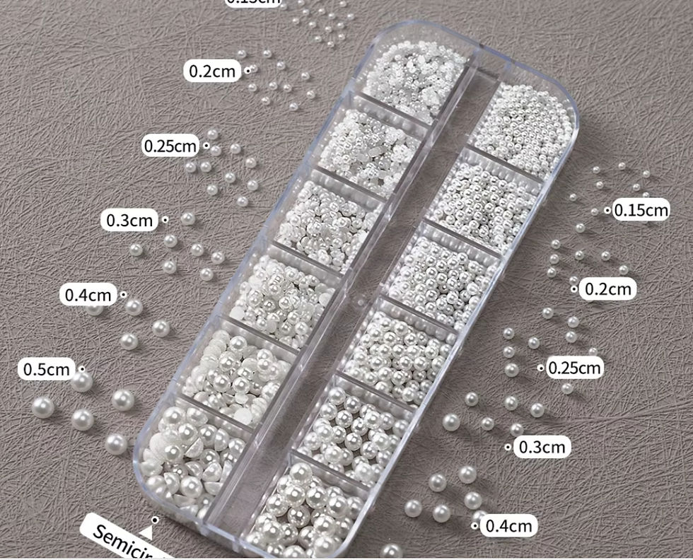 Thumbnail: 12 Grids Mixed White Pearl Nail Charms 3D Round/Semicircle