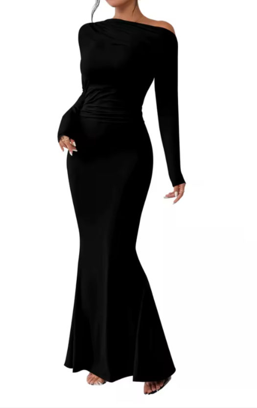 copy of Casual Long Dresses Solid Color Off Shoulder Long Sleeve Dress