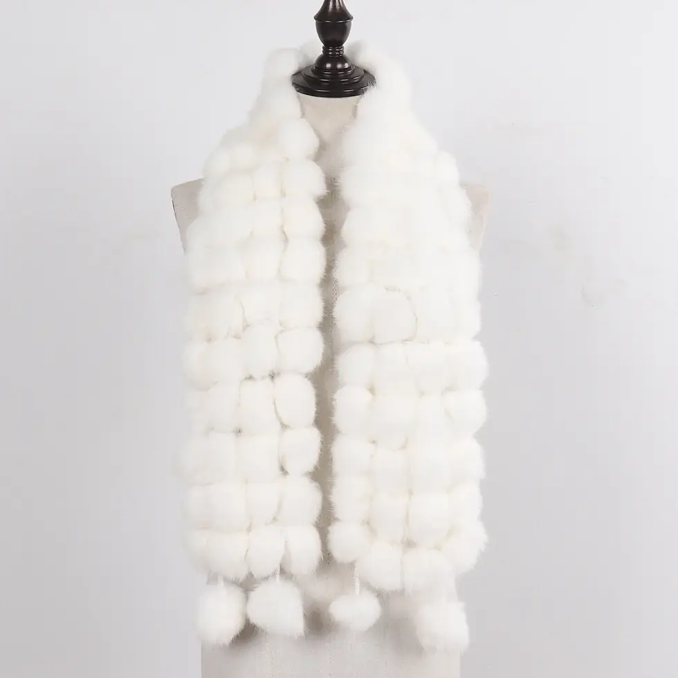 Thumbnail: Natural Real Fur Scarf Winter Warm 100% Genuine Rabbit Fur Muffler Lady