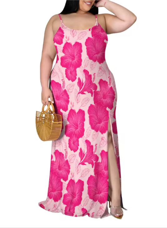 copy of copy of s Size Sleeveless Suspender Dress Sexy Slit Summer Graphic Print