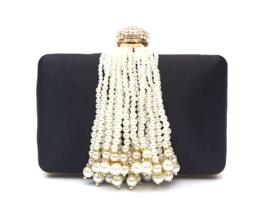 Thumbnail: Pearl Tassel Satin Evening Bag