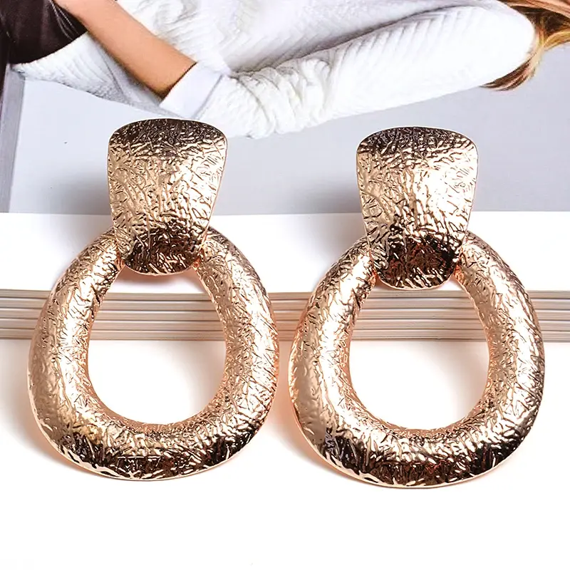 Thumbnail: Gold Color Metal Drop Earrings