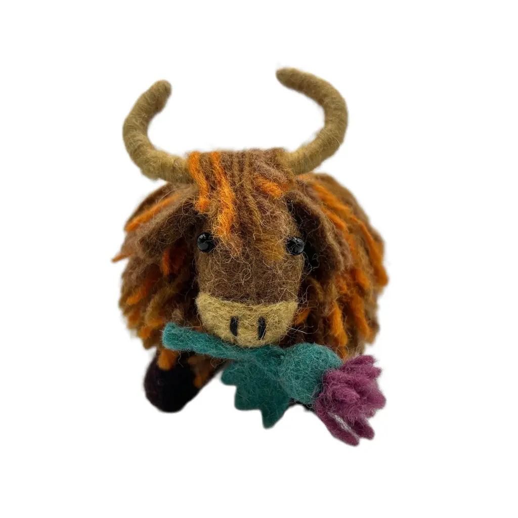 HIGHLAND COW WITH THISTLE FELT