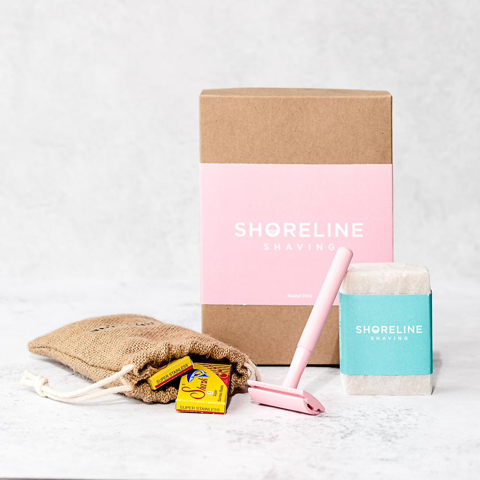 ECO-FRIENDLY SHAVING KIT WITH PASTEL PINK METAL SAFETY RAZOR