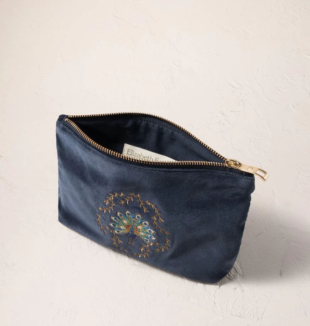 Botanical Peacock Velvet Mini Pouch