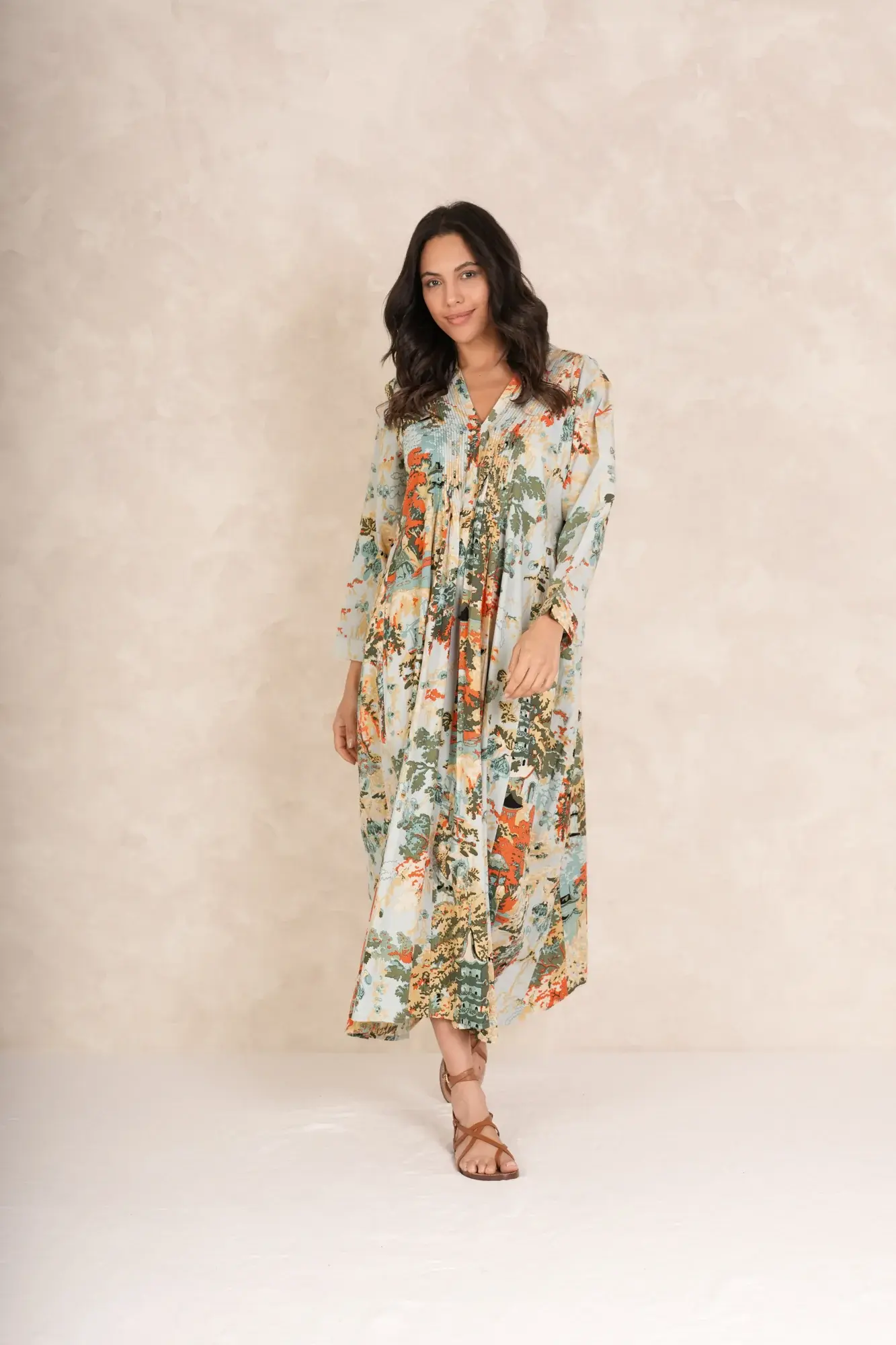 CHINA TREE AQUA PINCH PLEAT DRESS