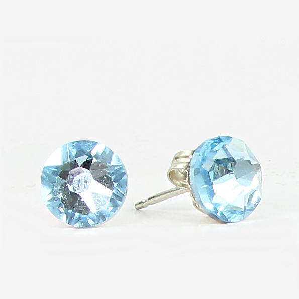 7mm Crystal Stud Earrings - Aqua