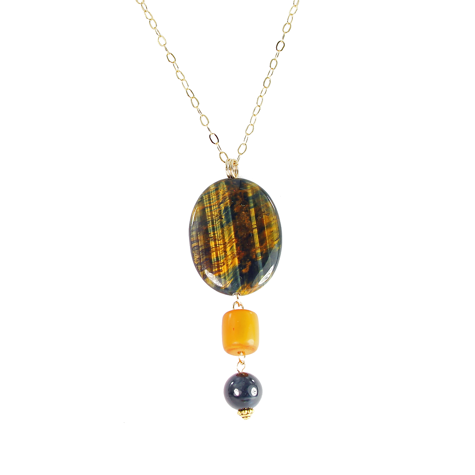 Brown & Blue Tigers Eye with Amber pendant