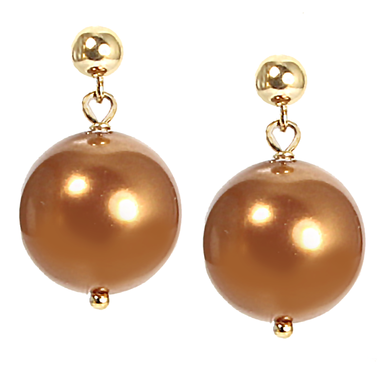 Thumbnail: Crystal Pearl Drop Earrings - Brown, Beige & Gold