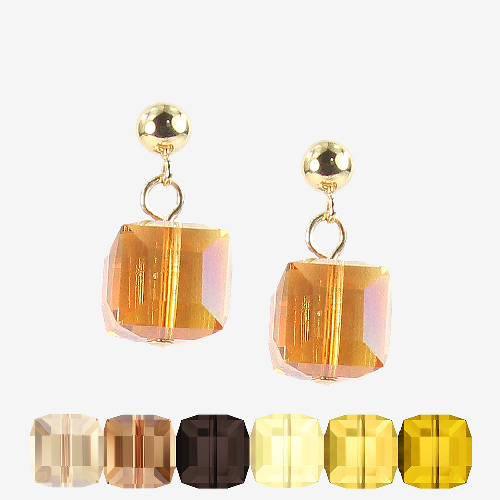 Crystal Cube earrings -Yellow, Brown and Grey