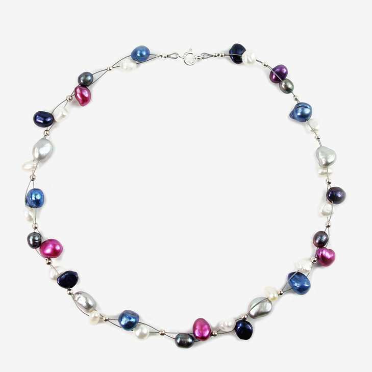 Freshwater and Keshi Pearl Flow necklace Winter Bright