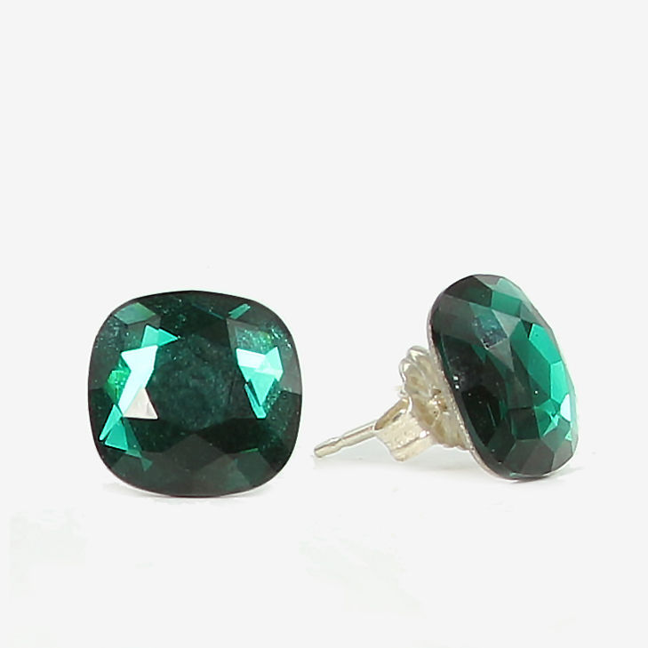 10mm Crystal Cushion Earrings - Emerald