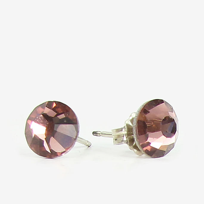 7mm Crystal Stud Earrings - Lt Burgundy