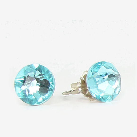7mm Crystal Stud Earrings - Light Turquoise