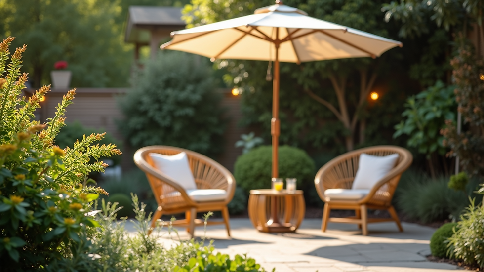 Close-up view of a cozy outdoor seating area in the garden