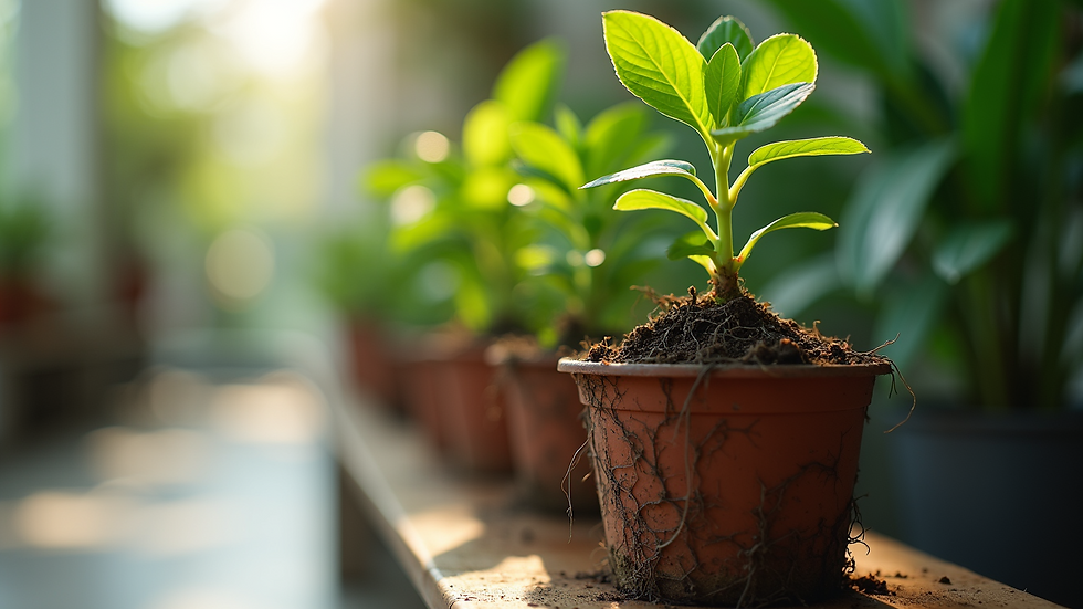 Close-up view of a potted plant with visible roots