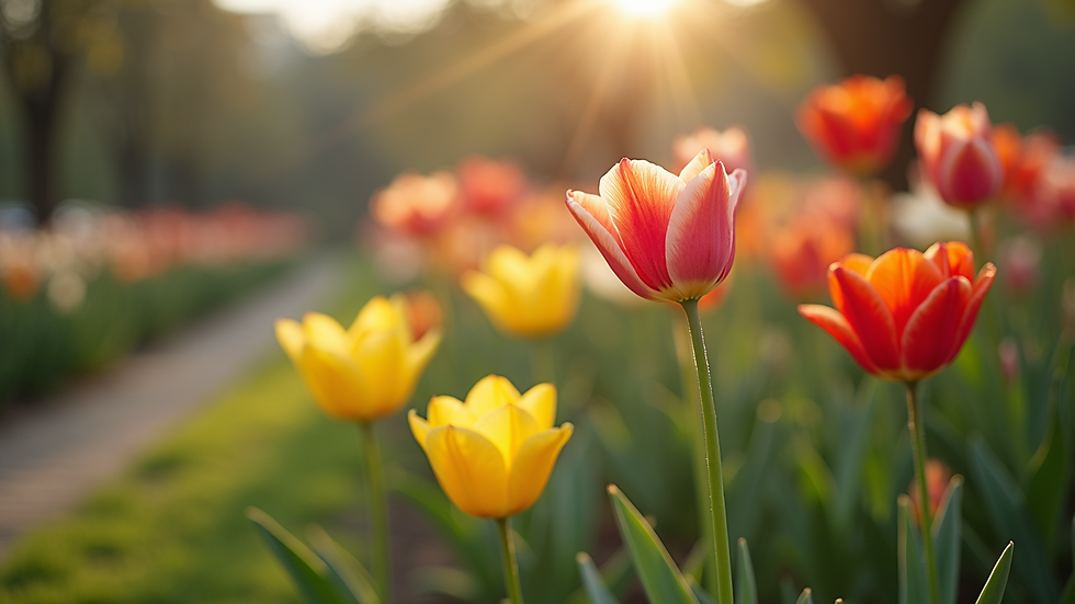 High angle view of a flower garden at the beginning of spring