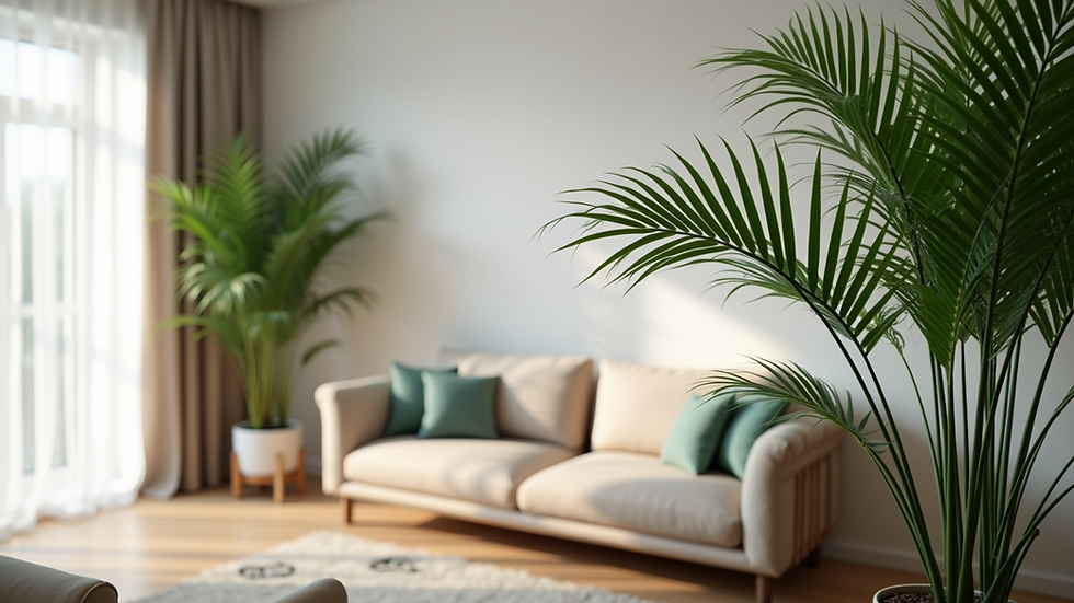 High angle view of a bamboo palm in a modern living room