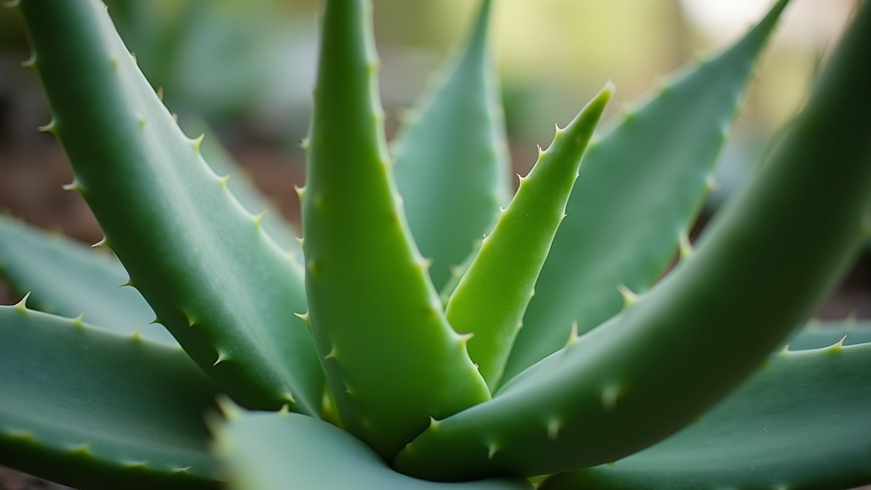 Eye-level view of an Aloe vera plant with vibrant green leaves