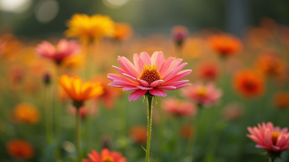Close-up view of blooming flowers in a garden showcasing vibrant colors