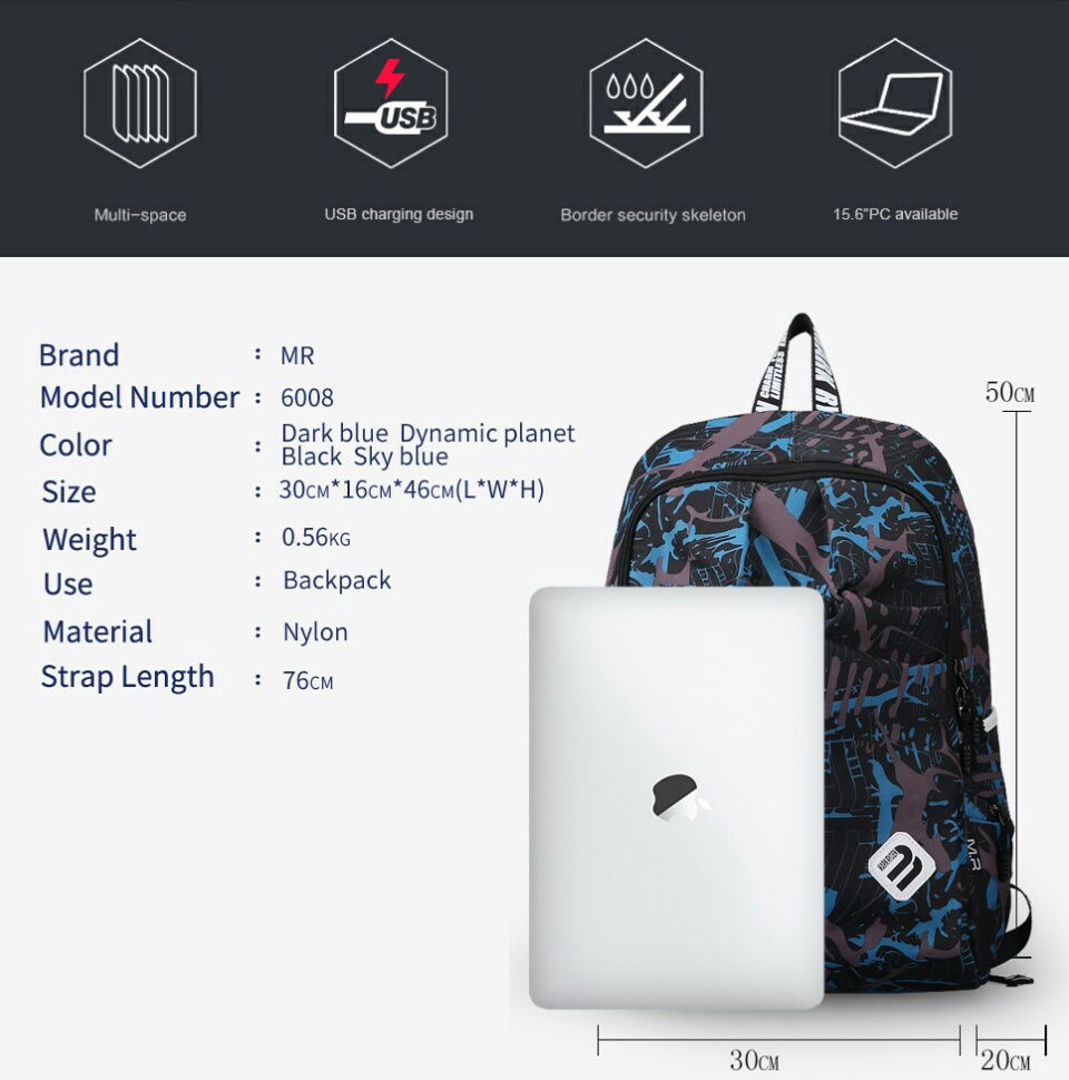 Miniatura: Mochila con cargador USB de colores