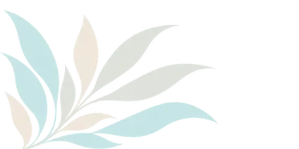Motif de feuilles aux teintes turquoise, beige et gris clair.