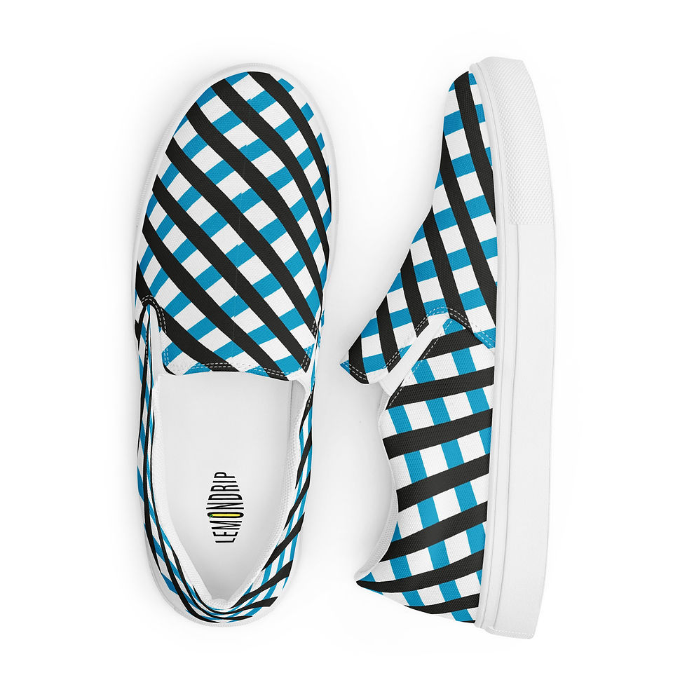 Thumbnail: Women’s Slip-On Canvas Sneakers Navy/Turquoise Plaid