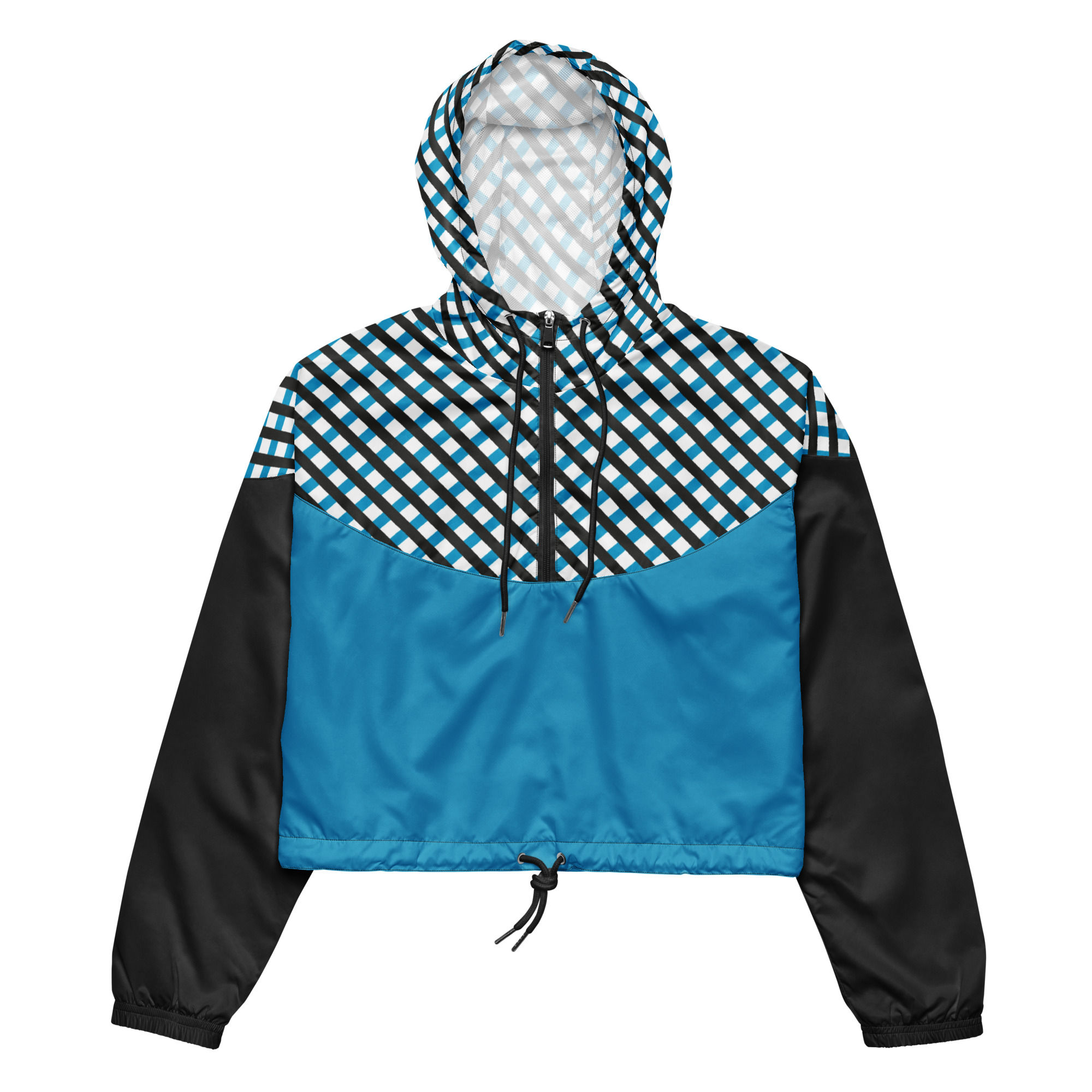 Teal and Navy Plaid Women’s Cropped Windbreaker 5