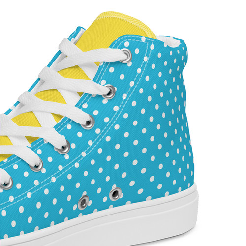 Turquoise, White and Yellow Polka Dot High Top Sneakers Lemon Drip