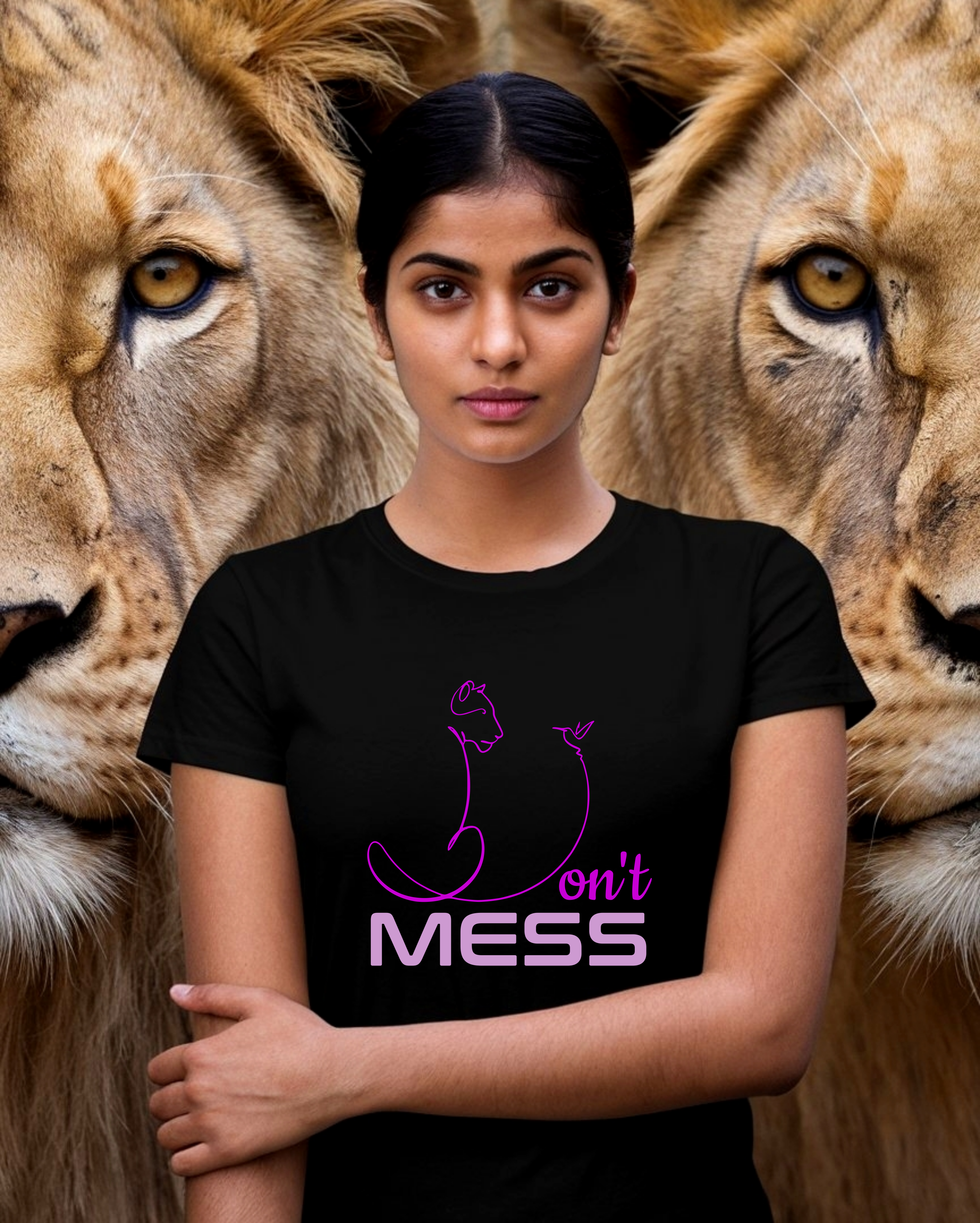 Don't Mess: Abstract Lioness Print Tee in Black