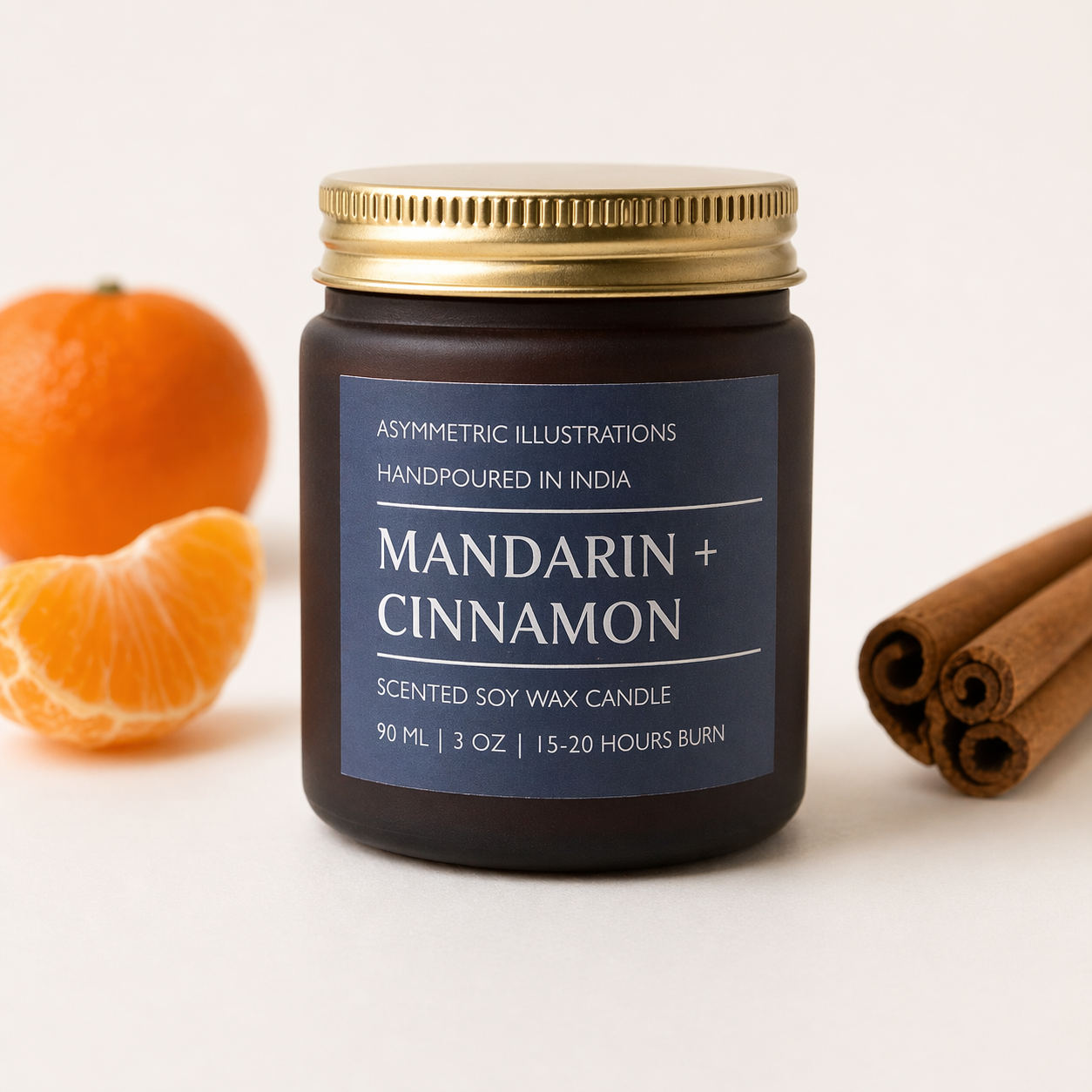 Mandarin + Cinnamon Scented Soy Candle | Asymmetric Illustrations