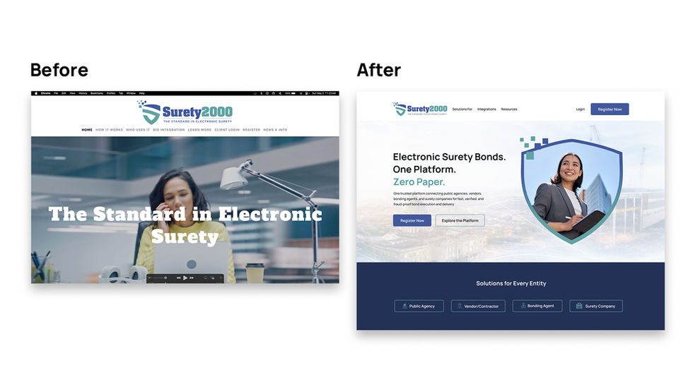 Before and after image of electrical contractor SaaS website redesign.