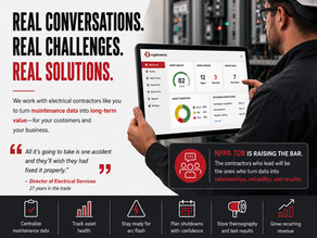 Electrical contractor using Egalvanic maintenance management software to track asset health, inspections, work orders, and NFPA 70B compliance data.