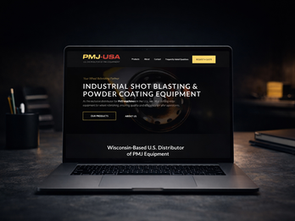 Industrial equipment distributor website design displayed on laptop showing modern B2B website structure and conversion-focused layout