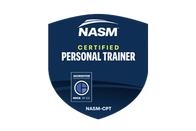 NASM Certified Personal Trainer badge.