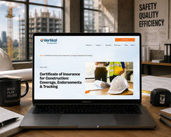 Construction website design and SEO case study by Argh Matey displayed on a MacBook Pro in a construction firm office.