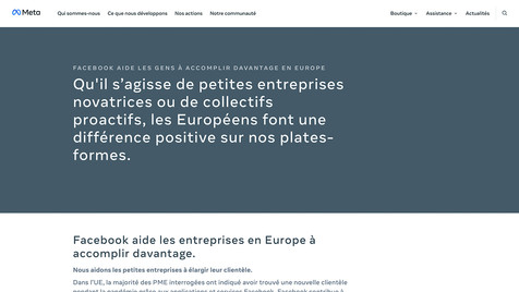 Landing page development for actions Facebook is taking in Europe. (French translation)