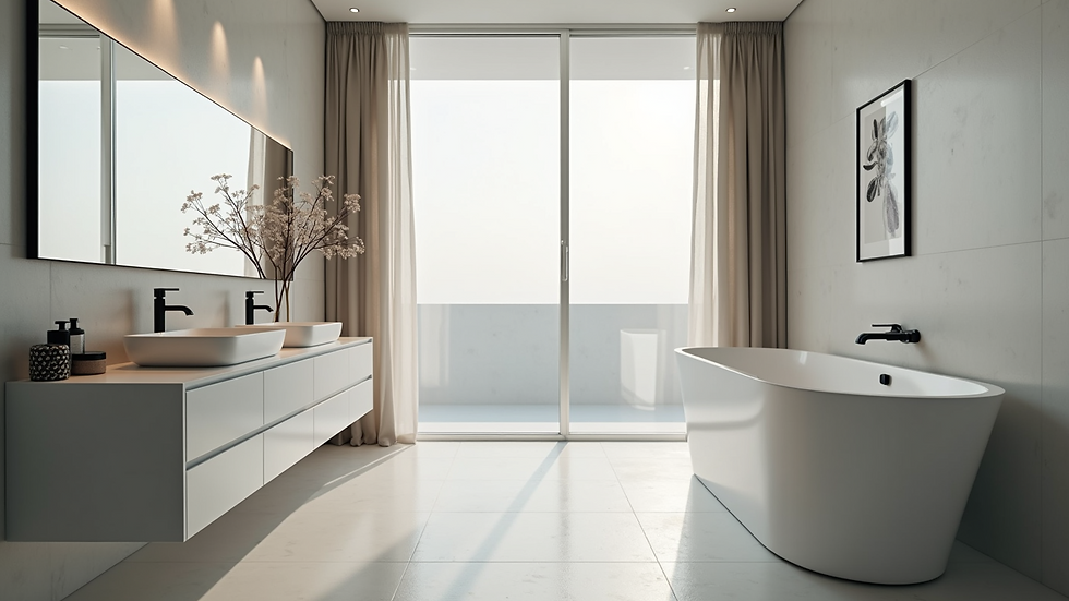 Eye-level view of a modern bathroom with stylish fixtures