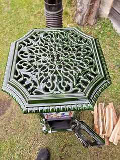 poele a bois godin belle époque émaillé vert majolique