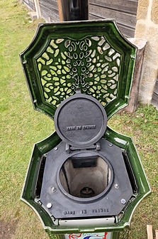 poele a bois godin belle époque émaillé vert majolique