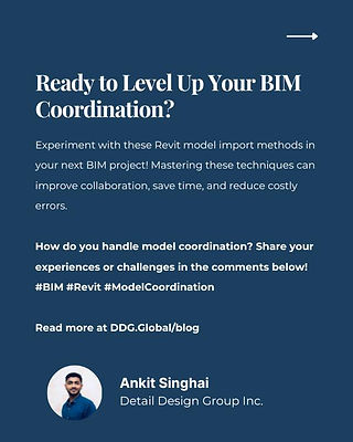 Article graphic for “Model Coordination in BIM: A Detailed Guide to Revit Model Import Methods,” highlighting VDC and BIM coordination.