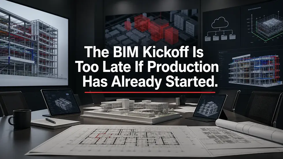 BIM project mobilization room showing coordinated models, CDE workflows and digital kickoff planning