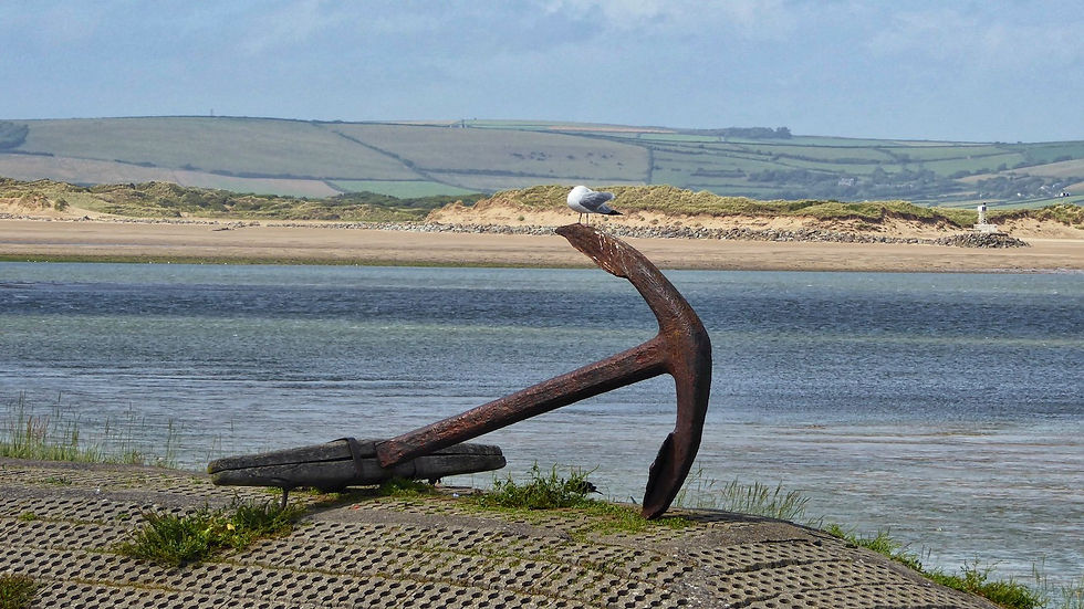 An old anchor is a feature of the quay at Appledore, North Devon