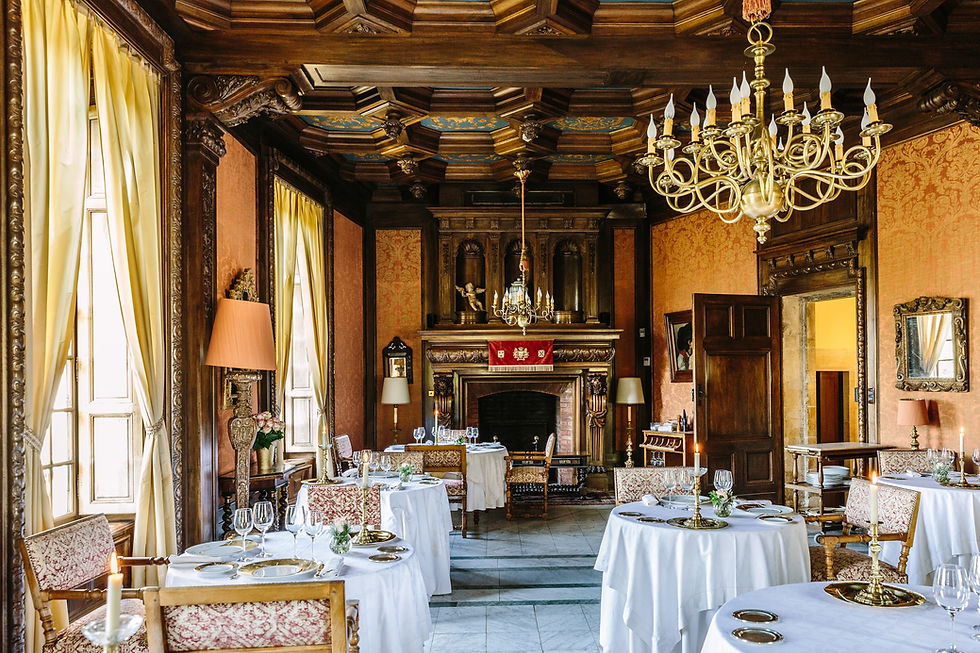 The exquisite and historic dining room at Château de la Treyne
