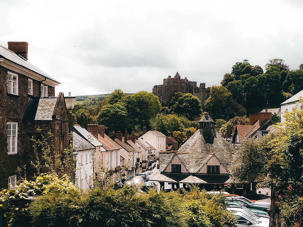 Dunster main street and castle, Somerset